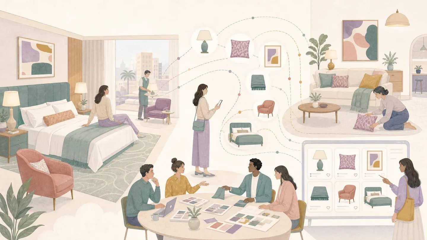 O quarto de hotel virou showroom e extensão de marca