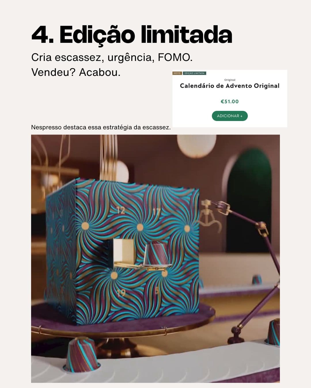 Card visual destacando edição limitada em calendário do advento