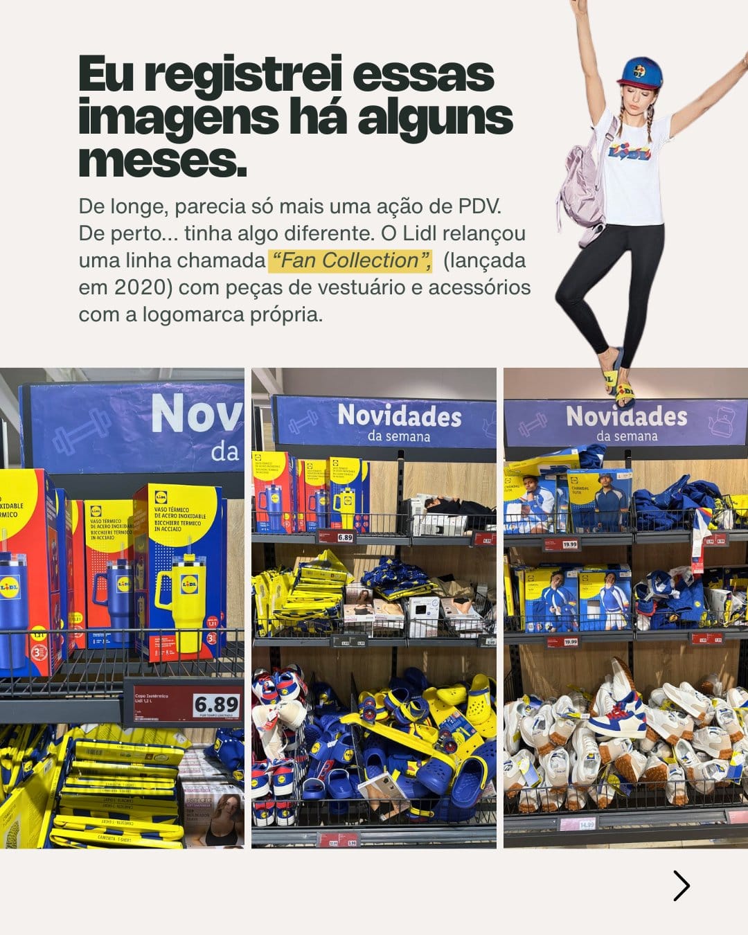 Exposição de produtos da Fan Collection do Lidl em ponto de venda do supermercado